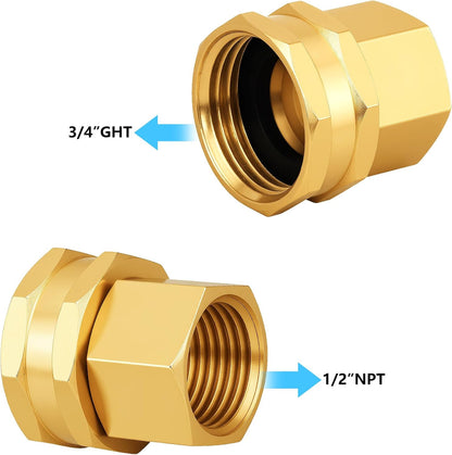 Brass Garden Hose Adapter,1/2"NPT Male to 3/4"GHT Female Fittings