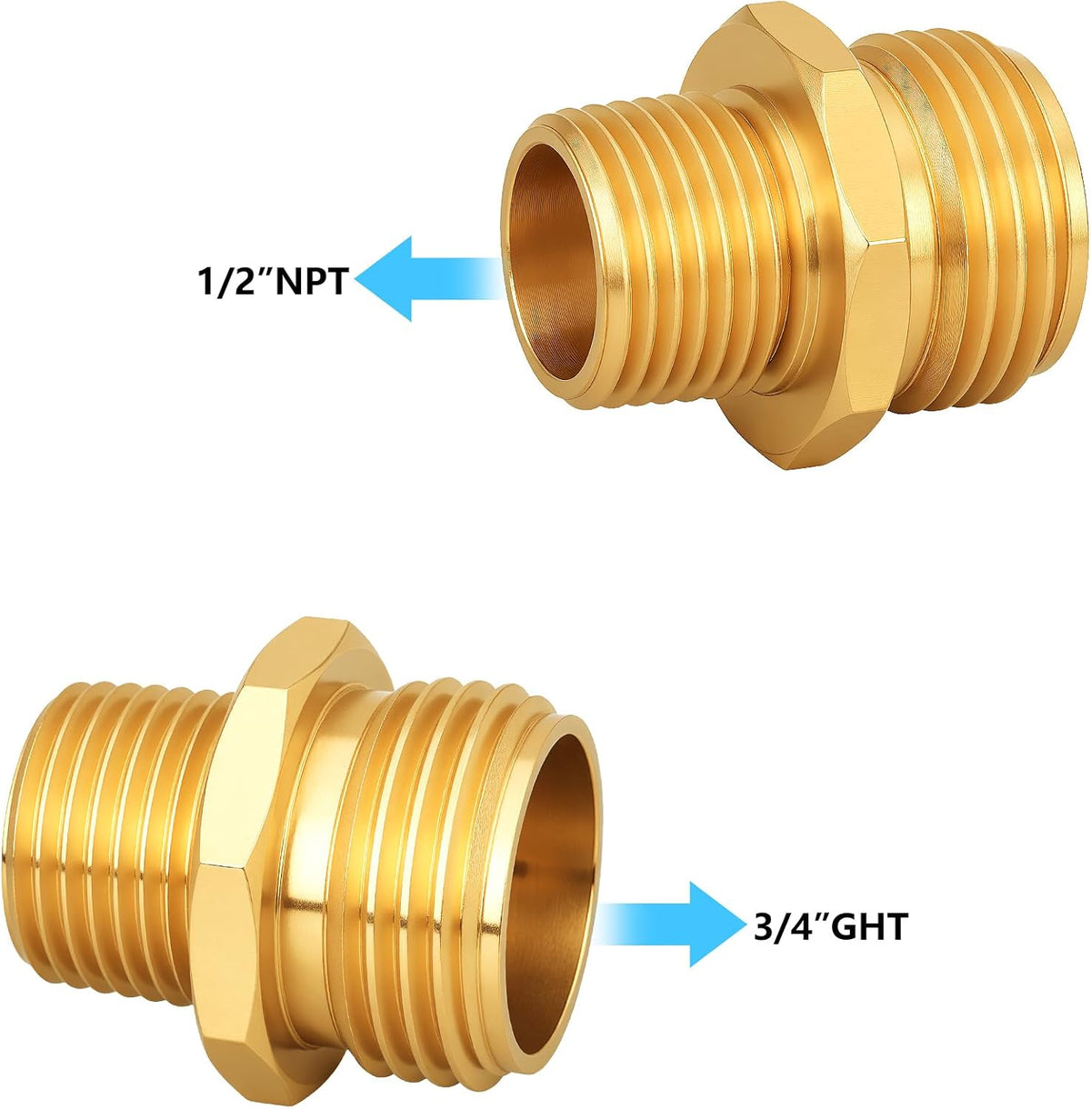 Brass Garden Hose Adapter,1/2"NPT Male to 3/4"GHT Female Fittings
