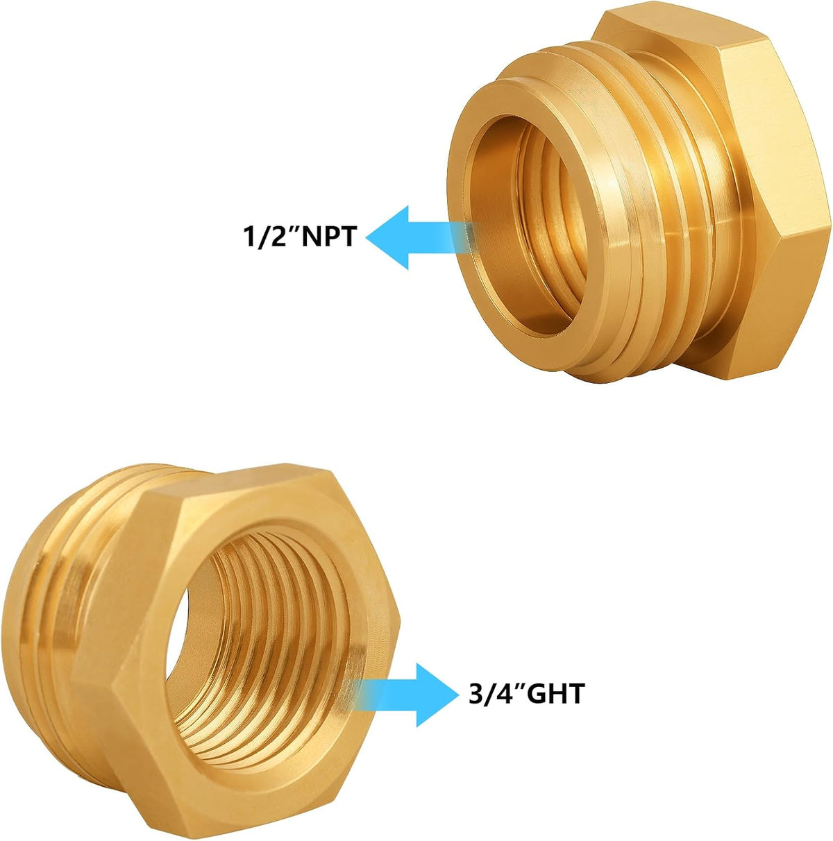 Brass Garden Hose Adapter,1/2"NPT Male to 3/4"GHT Female Fittings