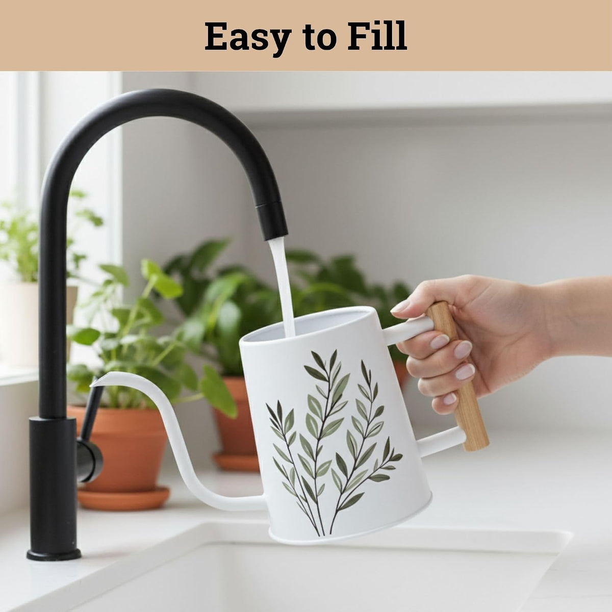 Metal Small Indoor Watering Can with Long Spout & Real Wood Handle, 35oz