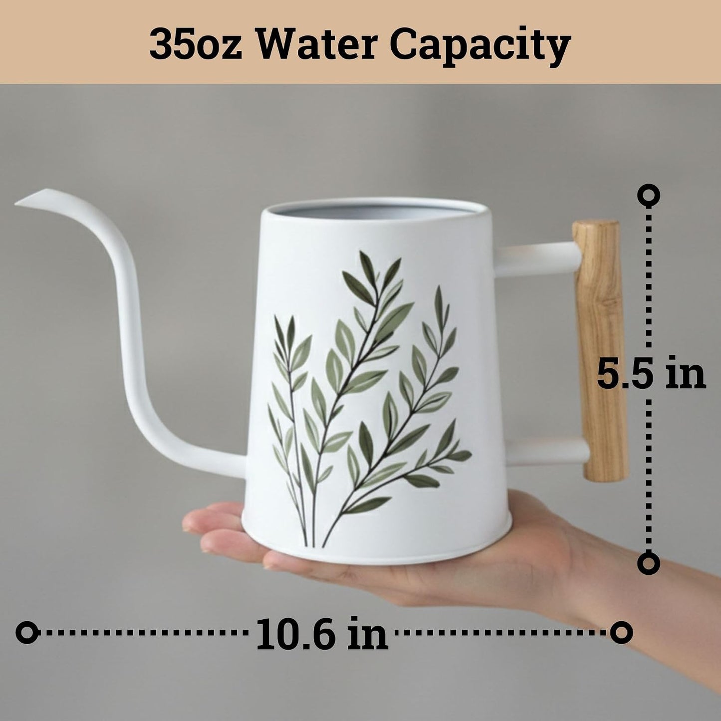 Metal Small Indoor Watering Can with Long Spout & Real Wood Handle, 35oz