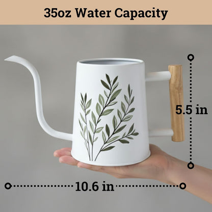 Metal Small Indoor Watering Can with Long Spout & Real Wood Handle, 35oz