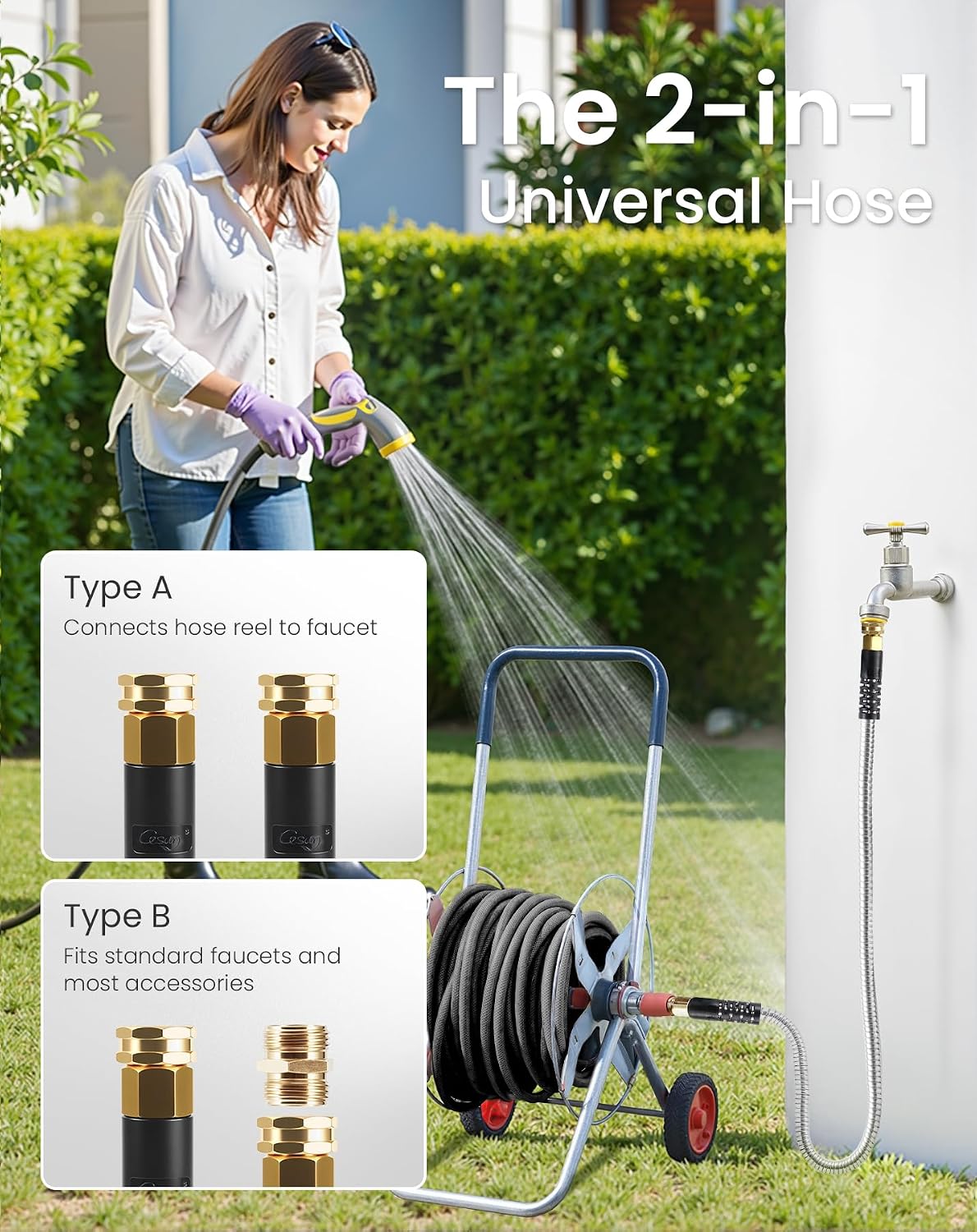 Short Garden Hose 5 feet, Metal Water Hose, Female to Male, 5ft, 5/8"