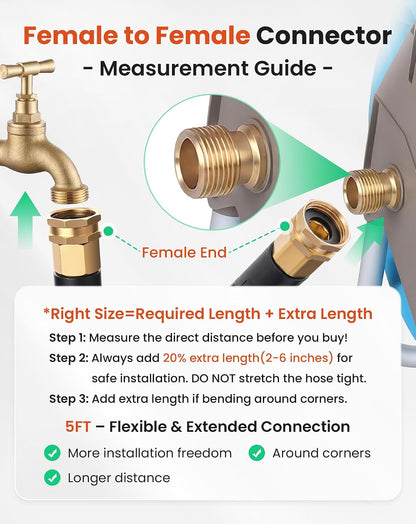 Short Garden Hose 5 feet, Metal Water Hose, Female to Male, 5ft, 5/8"