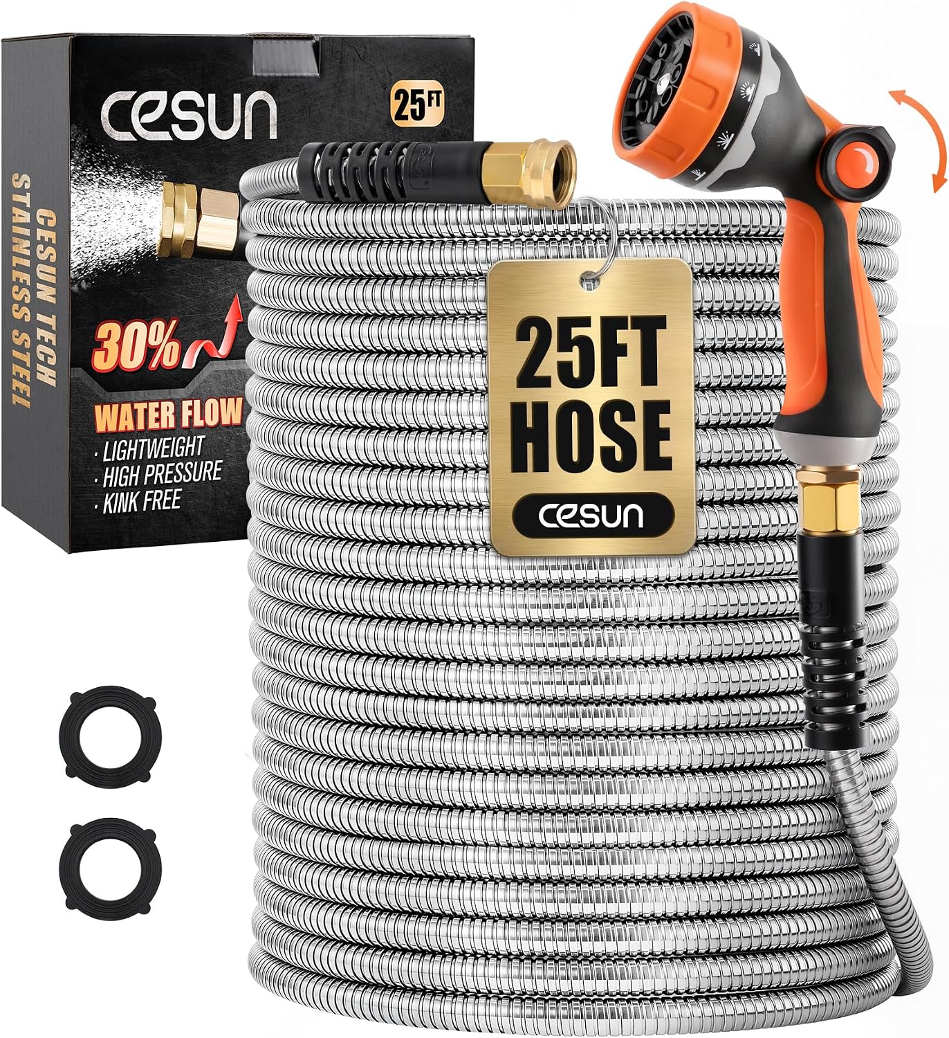 Short Garden Hose 5 feet, Metal Water Hose, Female to Male, 5ft, 5/8"