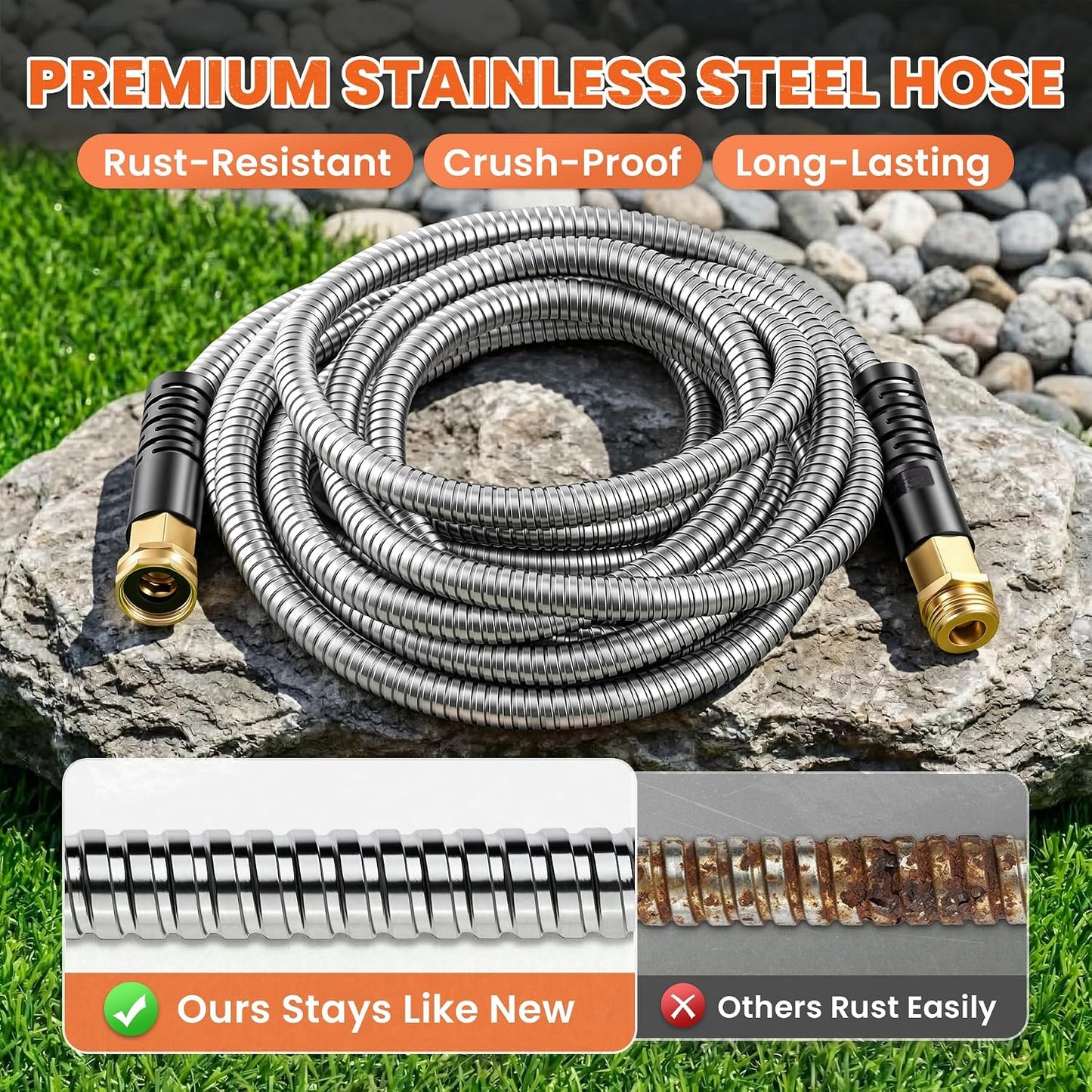 Short Garden Hose 5 feet, Metal Water Hose, Female to Male, 5ft, 5/8"