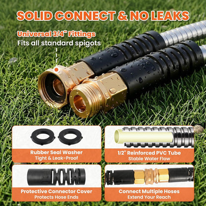 Short Garden Hose 5 feet, Metal Water Hose, Female to Male, 5ft, 5/8"