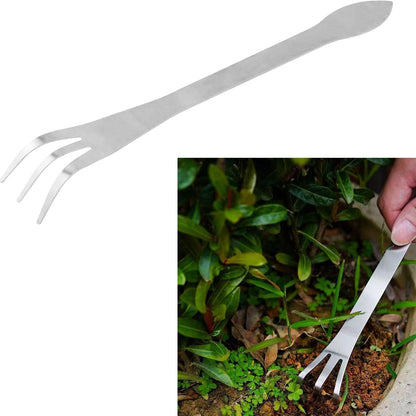 2PCS Lightweight Bonsai Rake Tool 3 Tine Stainless Steel Root Rake Silver Three Tine Household Soil Raking Tool 7.09x1.97in for Gardening Plant Soil Weeding Aerating