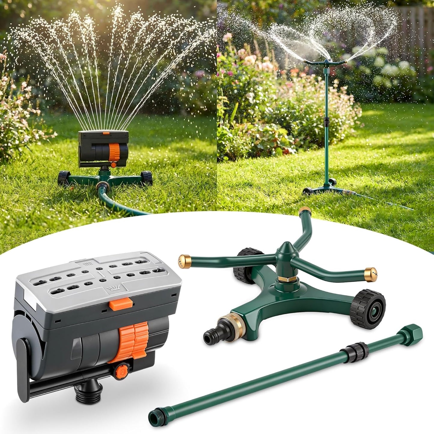 3-in-1 Lawn Sprinkler System with Adjustable 16-30" Riser