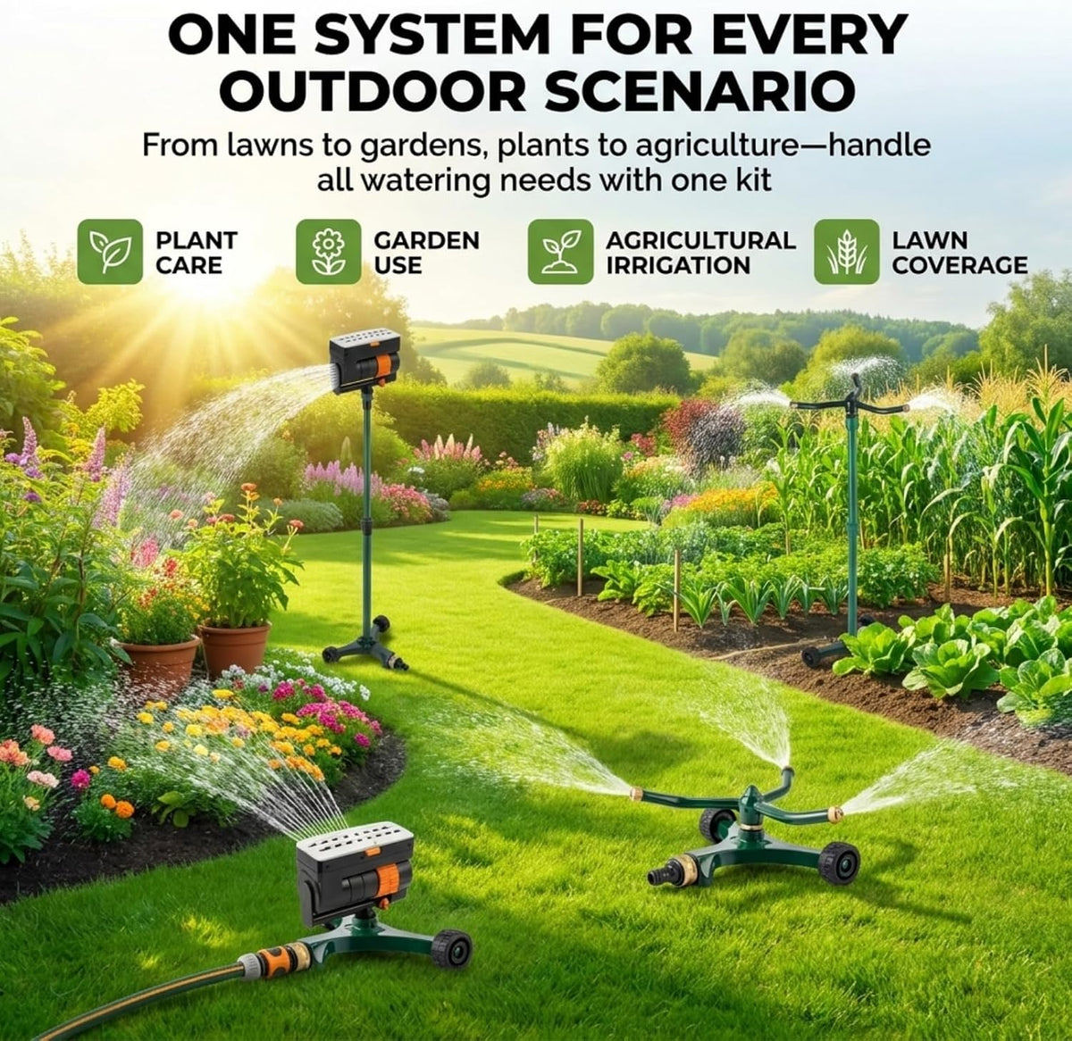3-in-1 Lawn Sprinkler System with Adjustable 16-30" Riser