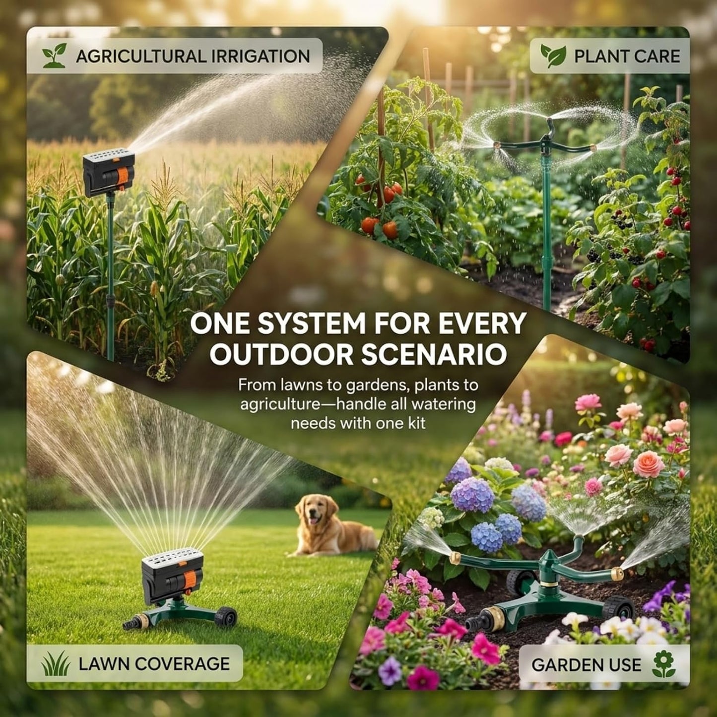 3-in-1 Lawn Sprinkler System with Adjustable 16-30" Riser