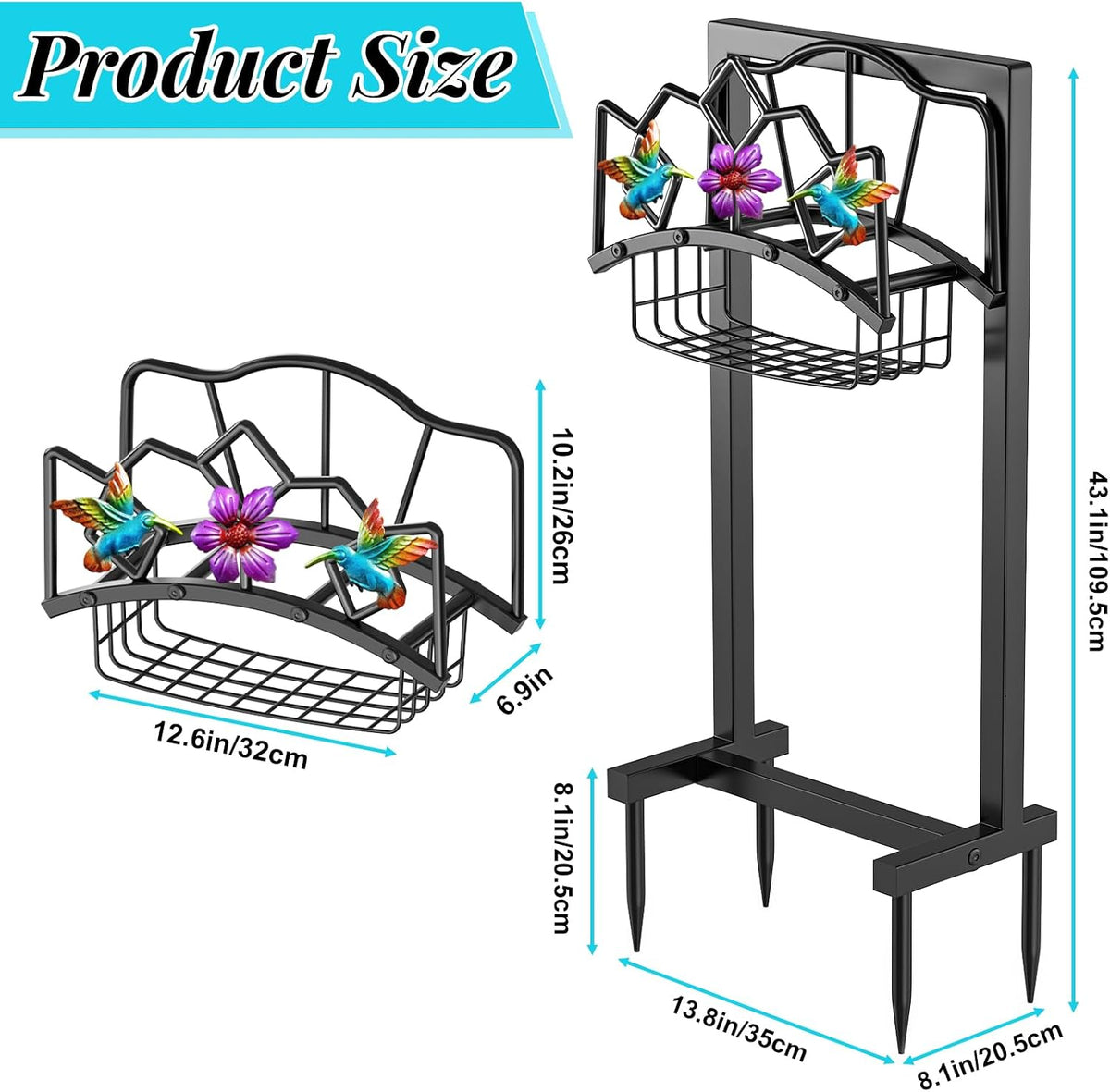 Garden Hose Holder, Heavy Duty Metal Water Hose Holder with Storage Basket, Freestanding Hose Stand Hanger, Sturdy Hoses Storage Rack 150-feet for Outside Yard Lawn