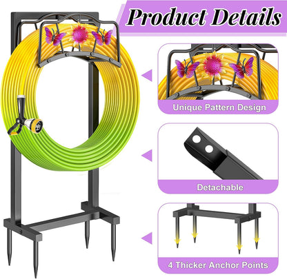 Garden Hose Holder, Heavy Duty Metal Water Hose Holder with Storage Basket, Freestanding Hose Stand Hanger, Sturdy Hoses Storage Rack 150-feet for Outside Yard Lawn