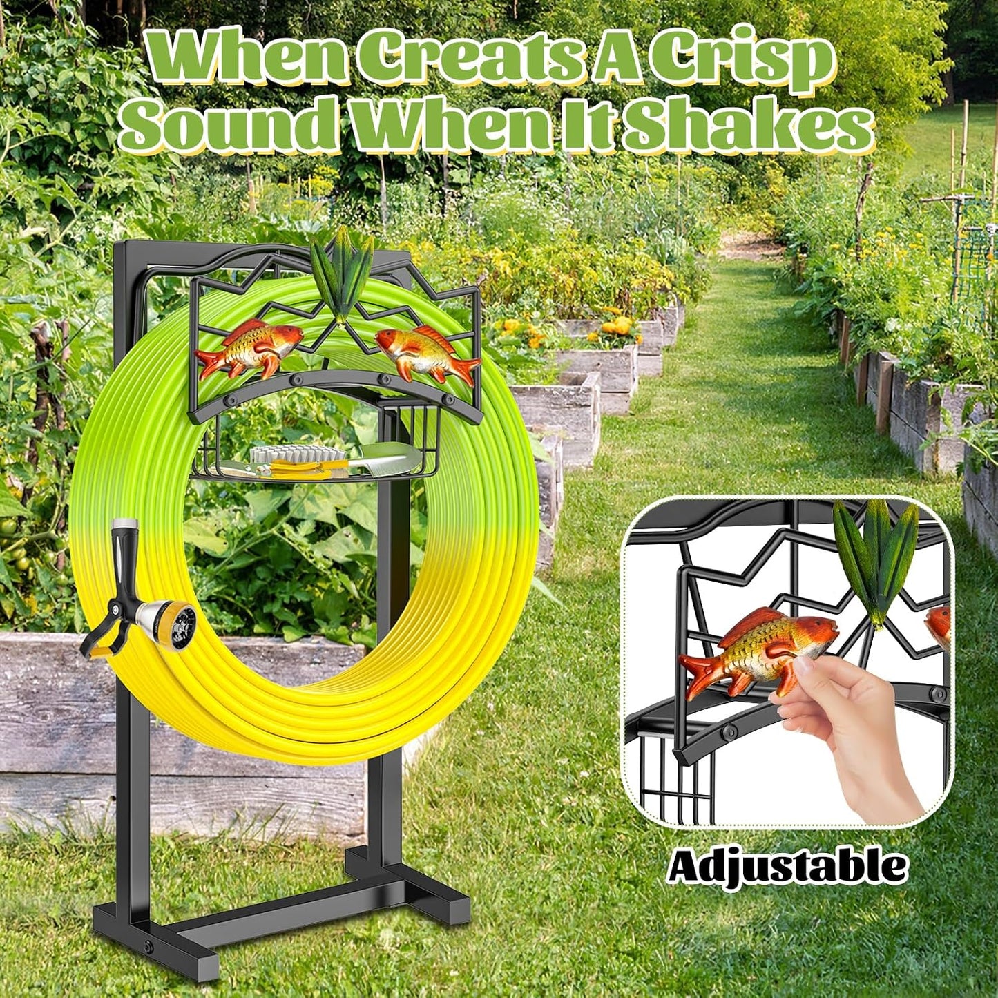 Garden Hose Holder, Heavy Duty Metal Water Hose Holder with Storage Basket, Freestanding Hose Stand Hanger, Sturdy Hoses Storage Rack 150-feet for Outside Yard Lawn