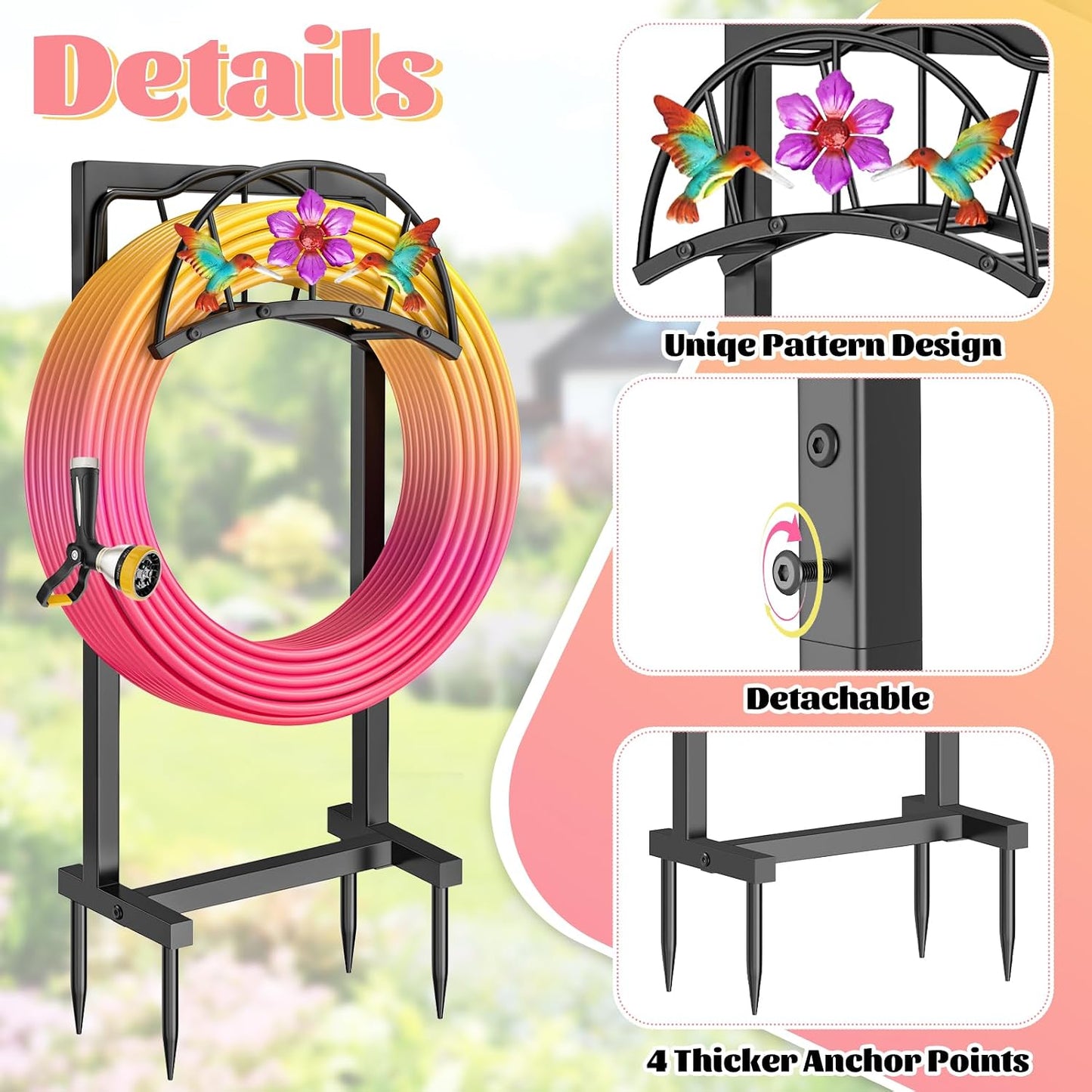 Garden Hose Holder, Heavy Duty Metal Water Hose Holder with Storage Basket, Freestanding Hose Stand Hanger, Sturdy Hoses Storage Rack 150-feet for Outside Yard Lawn