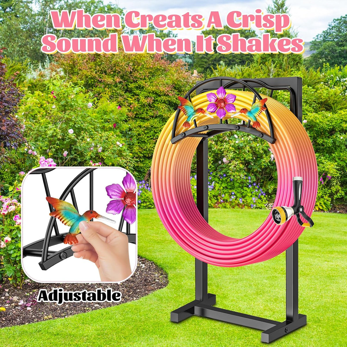Garden Hose Holder, Heavy Duty Metal Water Hose Holder with Storage Basket, Freestanding Hose Stand Hanger, Sturdy Hoses Storage Rack 150-feet for Outside Yard Lawn