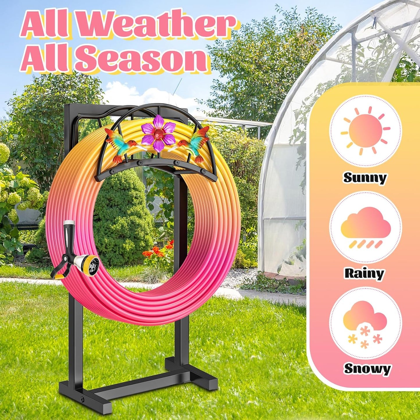 Garden Hose Holder, Heavy Duty Metal Water Hose Holder with Storage Basket, Freestanding Hose Stand Hanger, Sturdy Hoses Storage Rack 150-feet for Outside Yard Lawn