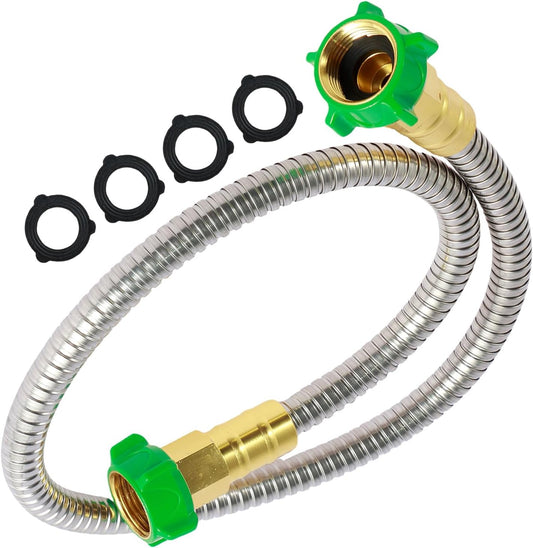 Short Garden Hose, 3FT/5FT US 304 Stainless Steel Garden Leader Hose with Female to Female Connector Leakproof Outdoor Flexible Water Hose 435PSI Max for Cleaning Pet Car Wall (3ft)