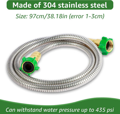 Short Garden Hose, 3FT/5FT US 304 Stainless Steel Garden Leader Hose with Female to Female Connector Leakproof Outdoor Flexible Water Hose 435PSI Max for Cleaning Pet Car Wall (3ft)