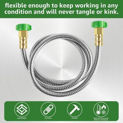 Short Garden Hose, 3FT/5FT US 304 Stainless Steel Garden Leader Hose with Female to Female Connector Leakproof Outdoor Flexible Water Hose 435PSI Max for Cleaning Pet Car Wall (3ft)
