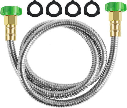 Short Garden Hose, 3FT/5FT US 304 Stainless Steel Garden Leader Hose with Female to Female Connector Leakproof Outdoor Flexible Water Hose 435PSI Max for Cleaning Pet Car Wall (3ft)