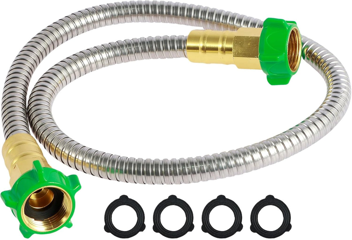 Short Garden Hose, 3FT/5FT US 304 Stainless Steel Garden Leader Hose with Female to Female Connector Leakproof Outdoor Flexible Water Hose 435PSI Max for Cleaning Pet Car Wall (3ft)