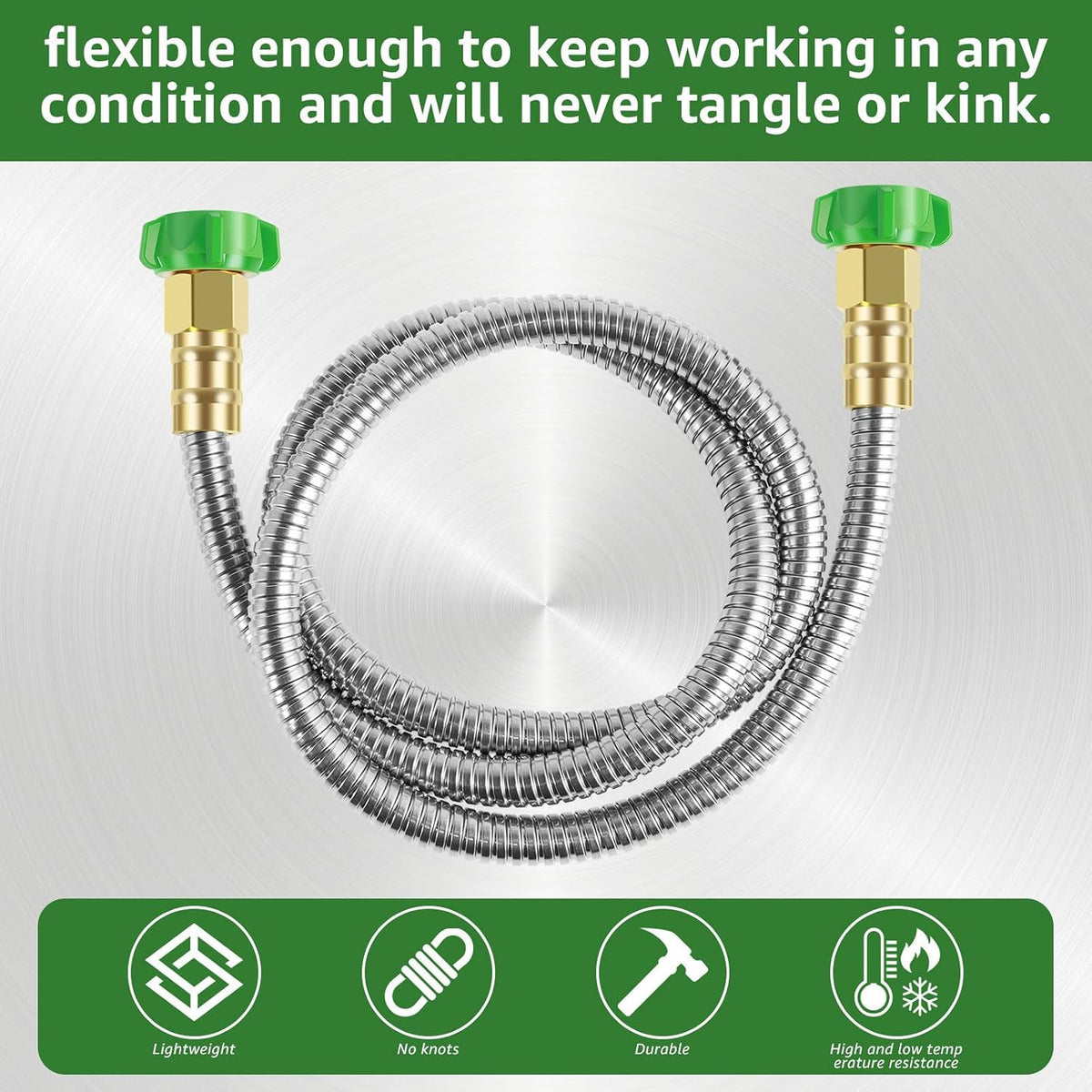 Short Garden Hose, 3FT/5FT US 304 Stainless Steel Garden Leader Hose with Female to Female Connector Leakproof Outdoor Flexible Water Hose 435PSI Max for Cleaning Pet Car Wall (3ft)