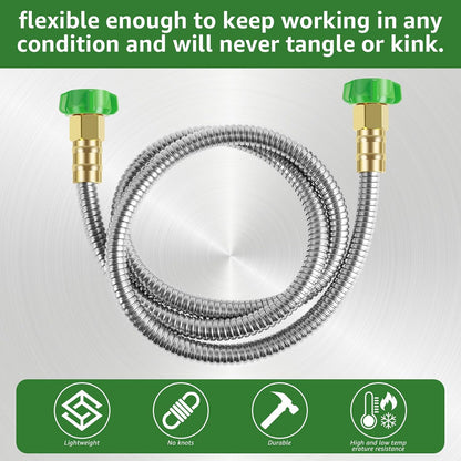 Short Garden Hose, 3FT/5FT US 304 Stainless Steel Garden Leader Hose with Female to Female Connector Leakproof Outdoor Flexible Water Hose 435PSI Max for Cleaning Pet Car Wall (3ft)