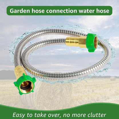 Short Garden Hose, 3FT/5FT US 304 Stainless Steel Garden Leader Hose with Female to Female Connector Leakproof Outdoor Flexible Water Hose 435PSI Max for Cleaning Pet Car Wall (3ft)