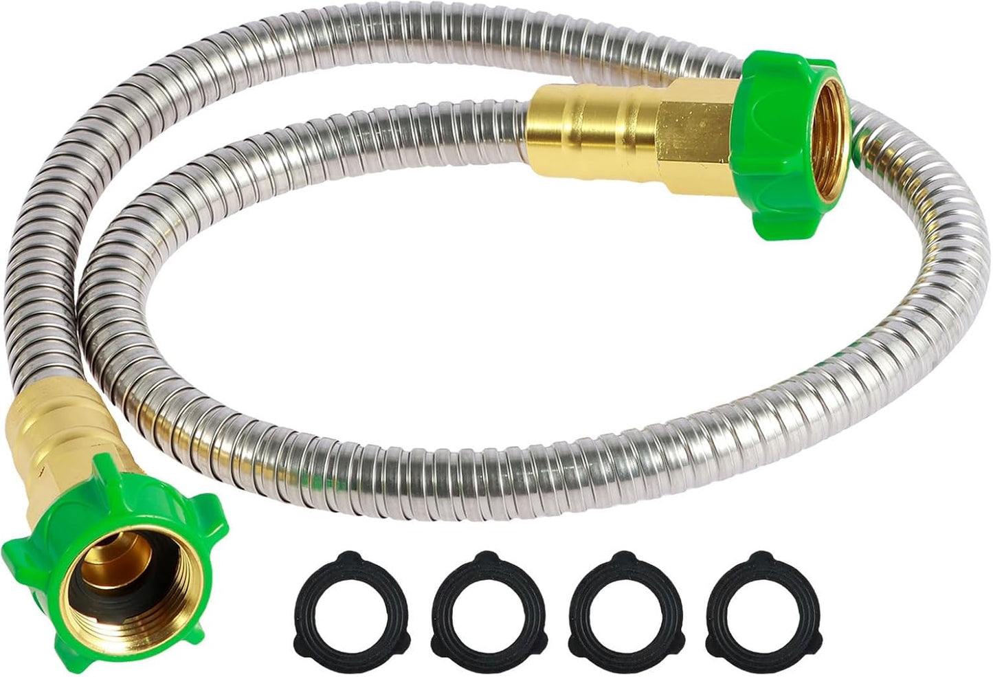 Short Garden Hose, 3FT/5FT US 304 Stainless Steel Garden Leader Hose with Female to Female Connector Leakproof Outdoor Flexible Water Hose 435PSI Max for Cleaning Pet Car Wall (3ft)
