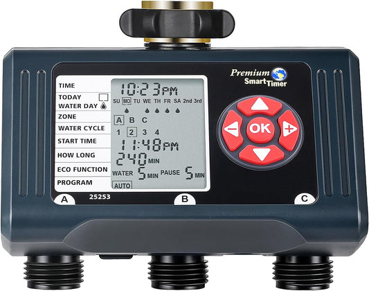 Water Timer 3 Zone with Automatic/Rain Delay/Manual Mode