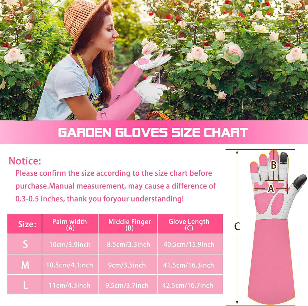 Gardening Gloves for Women Men, Long Thorn Proof Rose Pruning Glove