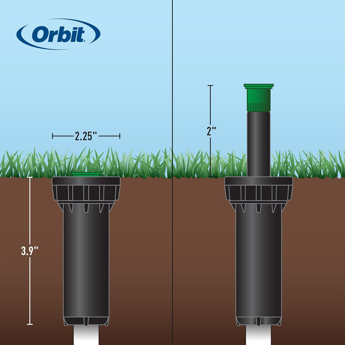 80330 2" Professional Series Adjustable Pressure-Regulating Spray Sprinkler Body with Brass 15' x 5' Center-Strip Pattern Nozzle