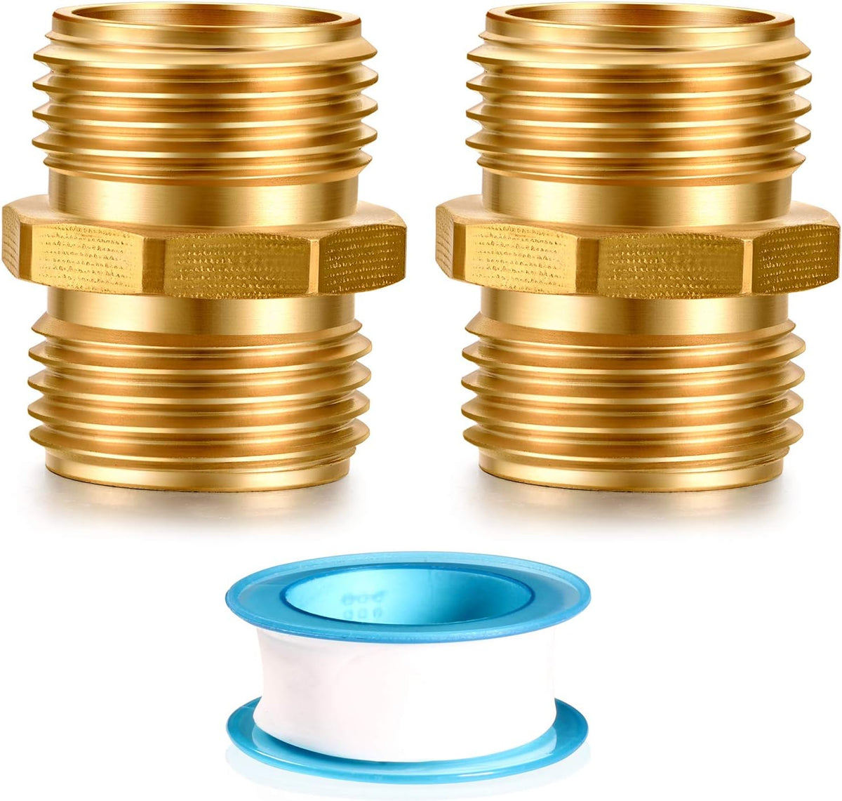Solid brass Garden Hose Fittings Connectors Adapter Heavy Duty Brass Repair double male to male faucet leader coupler dual water hose connector(3/4" GHT Double Male) 2 Pcs