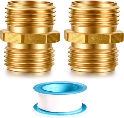 Solid brass Garden Hose Fittings Connectors Adapter Heavy Duty Brass Repair double male to male faucet leader coupler dual water hose connector(3/4" GHT Double Male) 2 Pcs