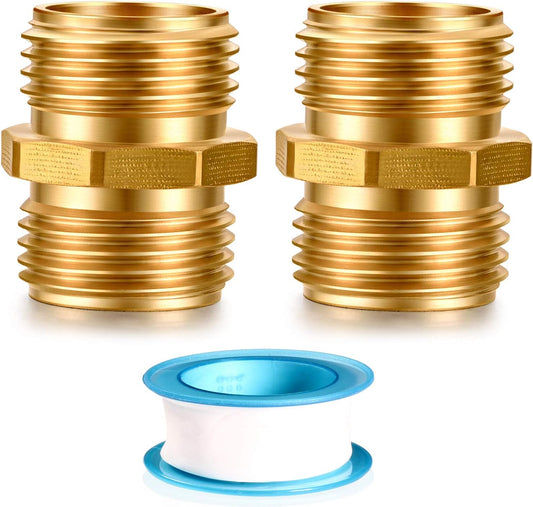 Solid brass Garden Hose Fittings Connectors Adapter Heavy Duty Brass Repair double male to male faucet leader coupler dual water hose connector(3/4" GHT Double Male) 2 Pcs