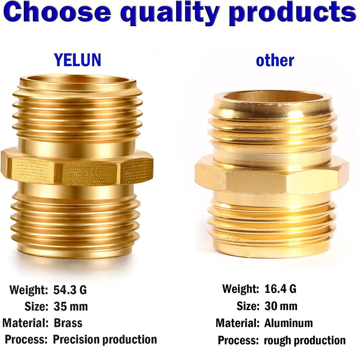 Solid brass Garden Hose Fittings Connectors Adapter Heavy Duty Brass Repair double male to male faucet leader coupler dual water hose connector(3/4" GHT Double Male) 2 Pcs