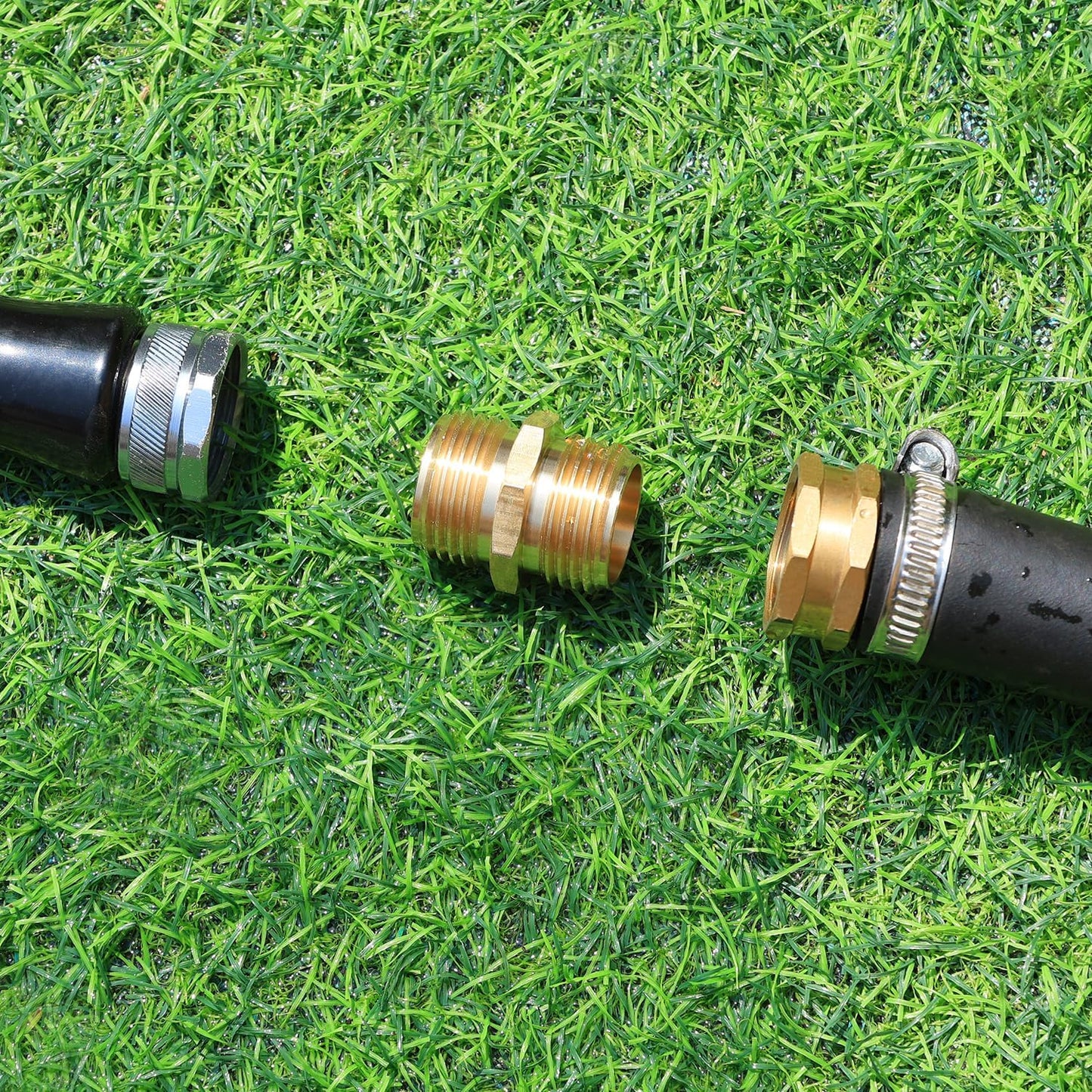 Solid brass Garden Hose Fittings Connectors Adapter Heavy Duty Brass Repair double male to male faucet leader coupler dual water hose connector(3/4" GHT Double Male) 2 Pcs
