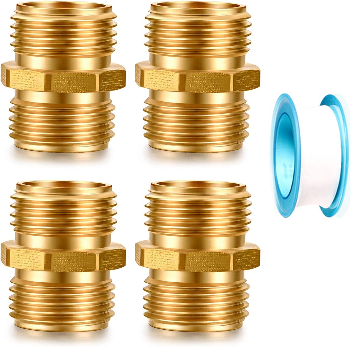 Solid brass Garden Hose Fittings Connectors Adapter Heavy Duty Brass Repair double male to male faucet leader coupler dual water hose connector(3/4" GHT Double Male) 2 Pcs
