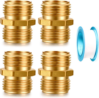 Solid brass Garden Hose Fittings Connectors Adapter Heavy Duty Brass Repair double male to male faucet leader coupler dual water hose connector(3/4" GHT Double Male) 2 Pcs