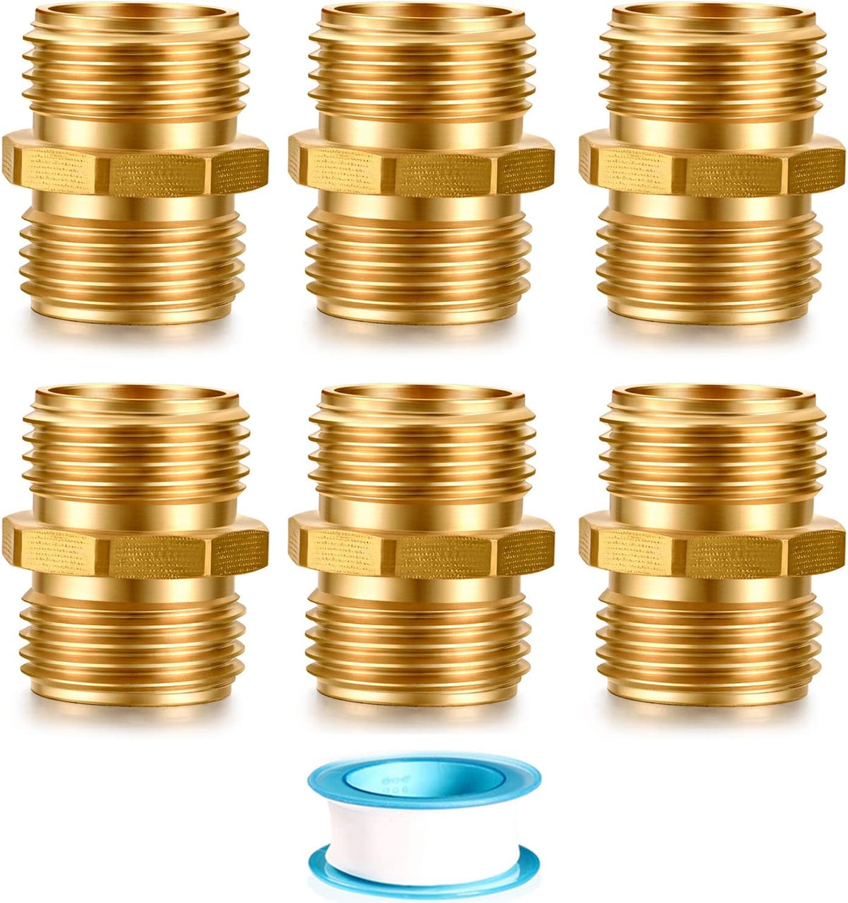 Solid brass Garden Hose Fittings Connectors Adapter Heavy Duty Brass Repair double male to male faucet leader coupler dual water hose connector(3/4" GHT Double Male) 2 Pcs