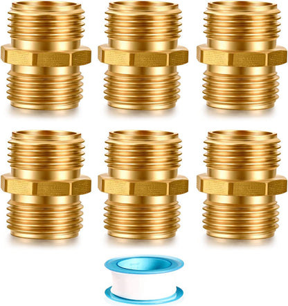 Solid brass Garden Hose Fittings Connectors Adapter Heavy Duty Brass Repair double male to male faucet leader coupler dual water hose connector(3/4" GHT Double Male) 2 Pcs