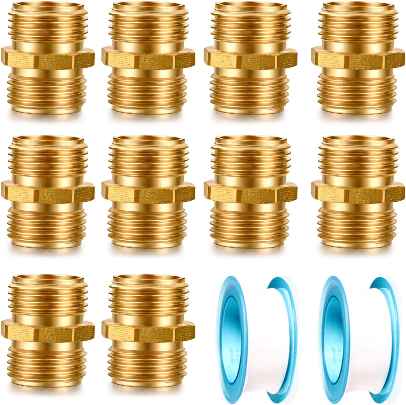 Solid brass Garden Hose Fittings Connectors Adapter Heavy Duty Brass Repair double male to male faucet leader coupler dual water hose connector(3/4" GHT Double Male) 2 Pcs