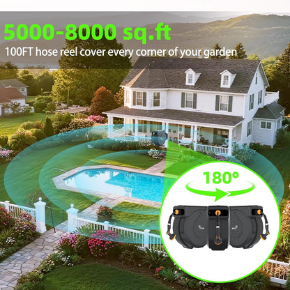 Retractable Hose Reel 5/8 in x100 ft， Wall Mounted Hose Reel