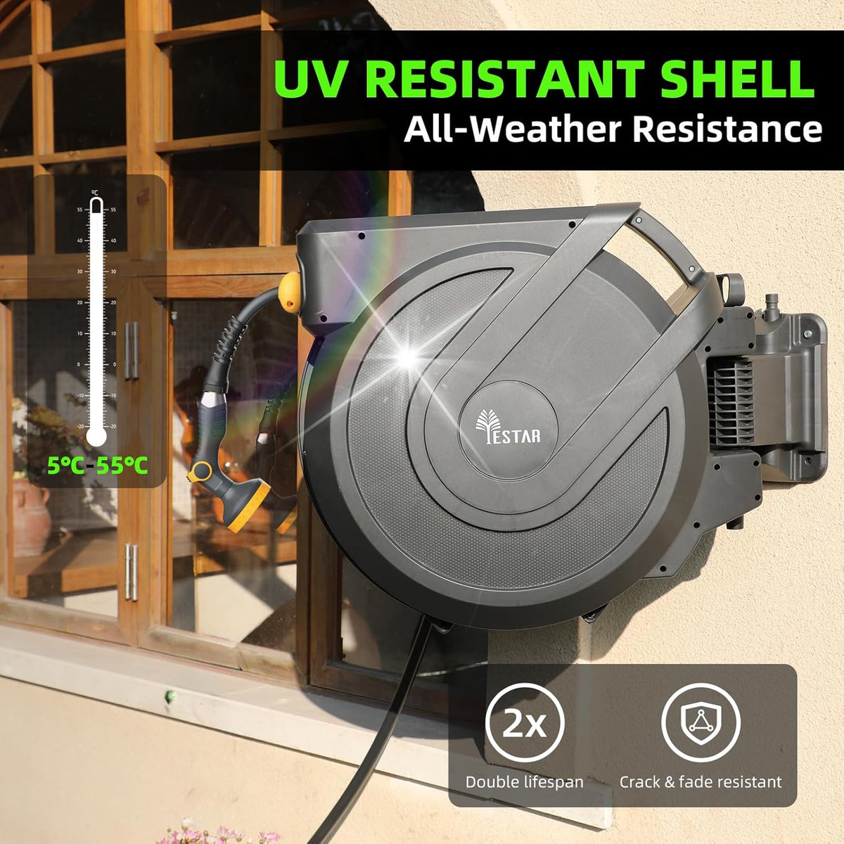Retractable Hose Reel 5/8 in x100 ft， Wall Mounted Hose Reel
