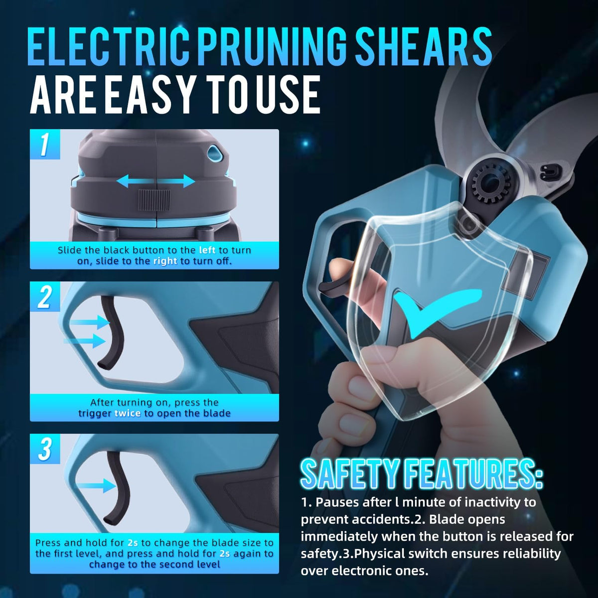 1.6" Brushless Electric Pruning Shears with 2x2.0Ah Battery