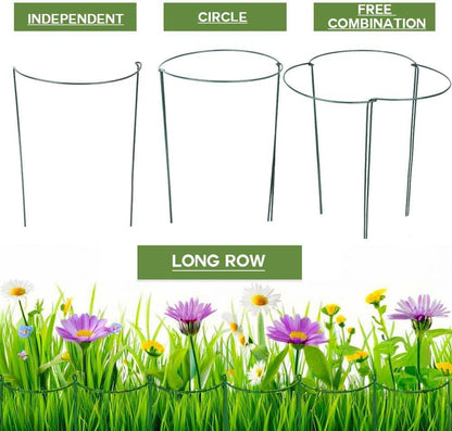 8 Pack Half Round Plant Support Stakes, Green Metal Garden Plant Supports, 9.8”W x15.7”H Plant Support Rings with 20 Pcs Plant Clips for Indoor Outdoor Plants