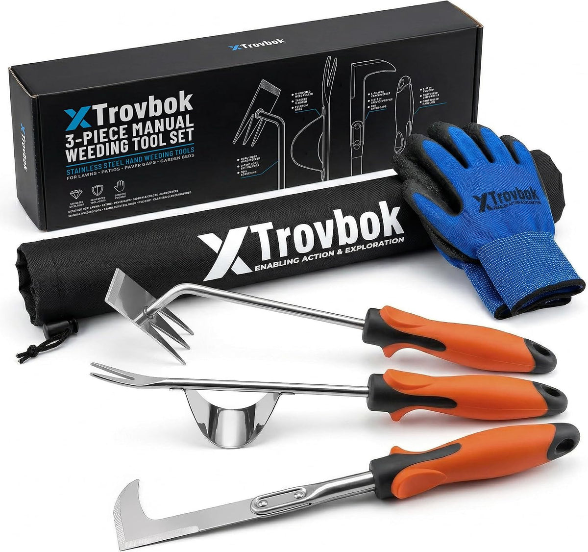 3-Piece Stainless Steel Weed Puller Tool Set
