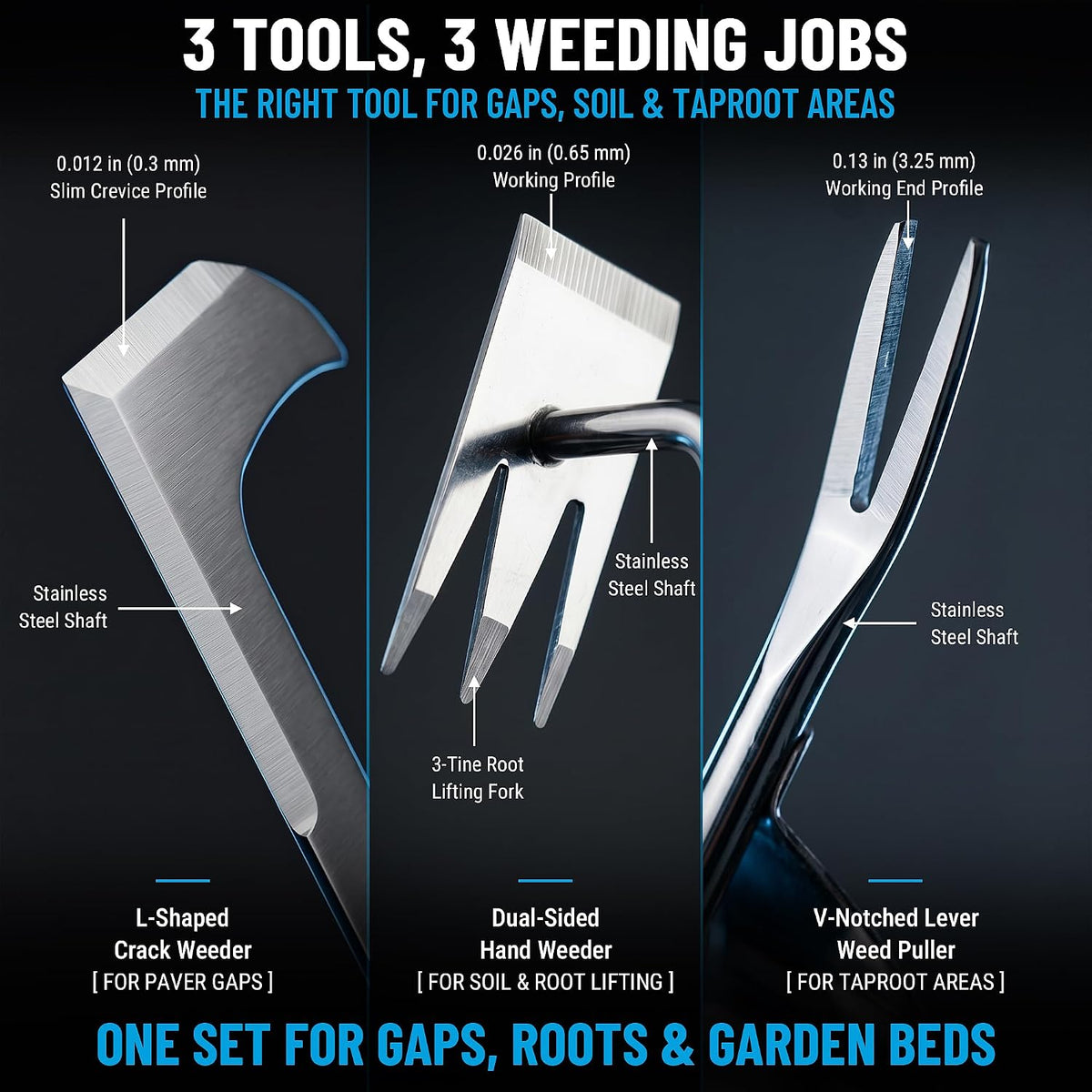 3-Piece Stainless Steel Weed Puller Tool Set