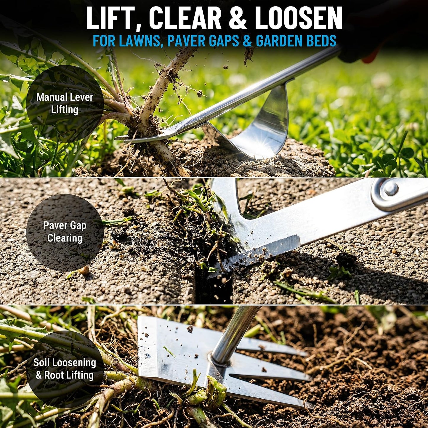 3-Piece Stainless Steel Weed Puller Tool Set